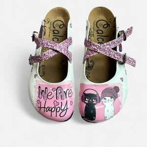 Calceo We Are Happy Kitten Shoes Size 42 US 10.5 Pink and White